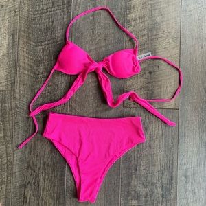 Hot pink shein tie high waisted bikini